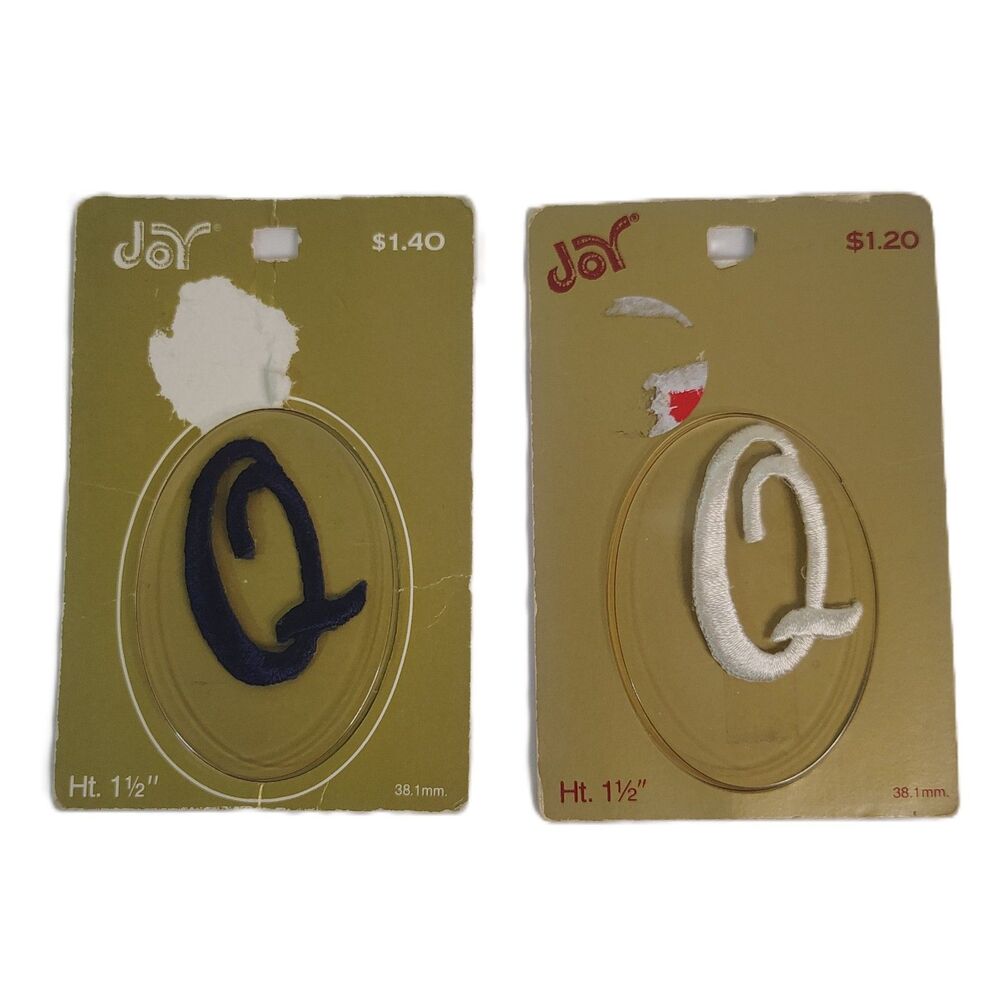 Vintage Joy Insignia Iron-On Monogram Letter Q Patch 2 Embroidered 1.5” NOS